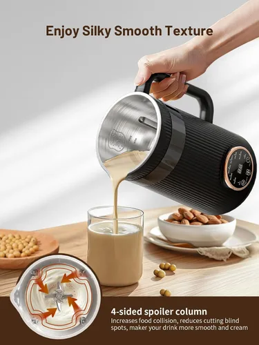 Vista 4 de Máquina para hacer leche de frutos secos, 35 oz casera de soja, almendra, avena, coco, bebidas a base de plantas y sin lácteos, máquina automática