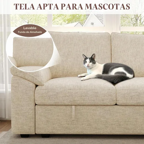 Vista 8 de Sofá modular de 85 pulgadas con cama extraíble, sofá modular de 5 asientos en forma de L con almacenamiento, sofás seccionales para sala de estar