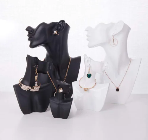 Vista 6 de Homeanda Exhibición de joyas de resina negra para collares y aretes, exhibidores de collares, exhibición de maniquíes de joyería, exhibición