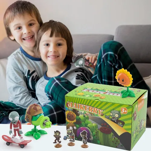 Vista 7 de Maikerry Juego de 7 figuras de PVZ con diseño de plantas, gran cumpleaños, Navidad, para niños y niñas, con mapa de campo de batalla