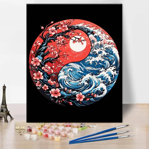 Vista 18 de Kit de pintura por números de playa con rocas para adultos, Moonbend DIY Kit de pintura al óleo, lienzo nocturno, pigmento acrílico, pintura