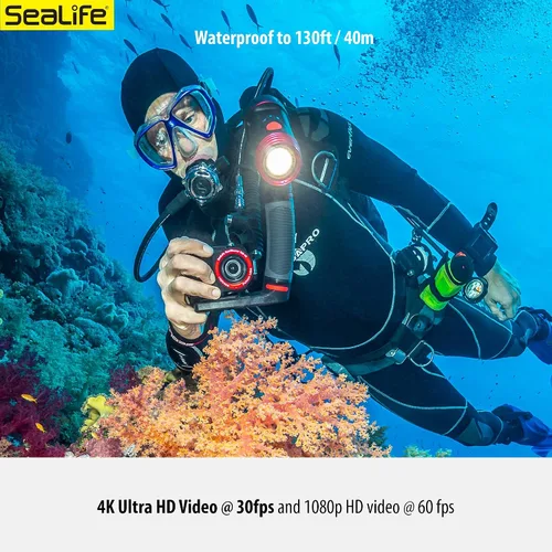 Vista 5 de SeaLife ReefMaster RM-4K Cámara de acción subacuática con video 4K e imágenes fijas de 14 mp, modos de escena subacuática, lente gran angular