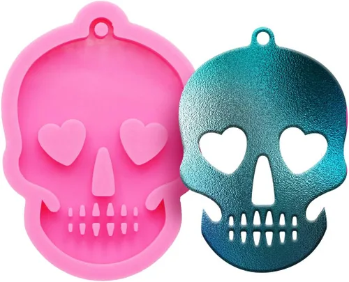Vista 7 de Molde de resina de silicona para mujer, cabeza de calavera súper brillante, para llavero, collar, colgante, joyería, fabricación de moldes de resina