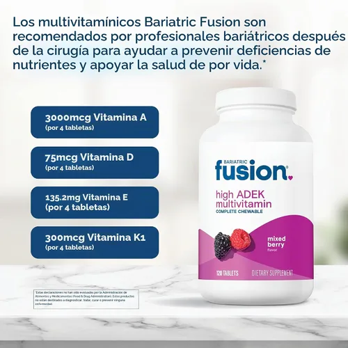 Vista 5 de Bariatric Fusion Multivitamínico masticable con alto contenido de vitaminas ADEK Multi para pacientes con interruptor duodenal Tabletas