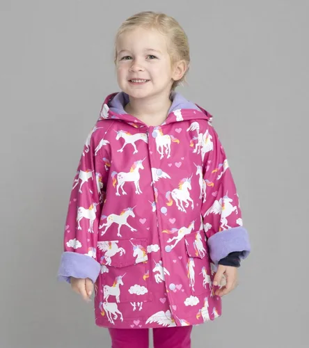 Vista 7 de Hatley Chaqueta de lluvia estampada con botones para niña Arcoiris Unicornios