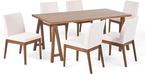 Vista 11 de Christopher Knight Home Benson Mid-Century Modern - Juego de comedor de 7 piezas, color beige claro y roble natural