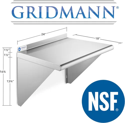 Vista 3 de GRIDMANN Estante de montaje en pared de acero inoxidable de 18 x 24 pulgadas con protector contra salpicaduras, grado comercial, estantería