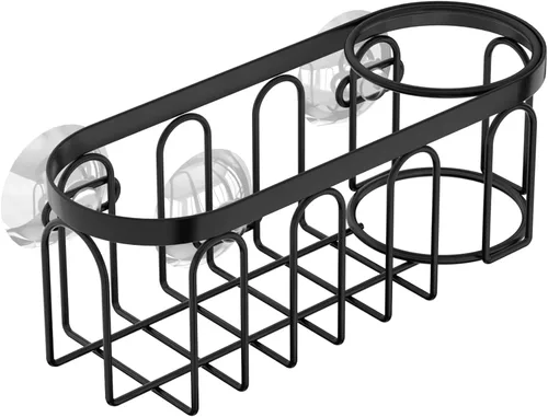 Vista 2 de Soporte de esponja 2 en 1 para fregadero de cocina, organizador de fregadero de cocina con 3 ventosas, soporte de esponja para fregadero a prueba