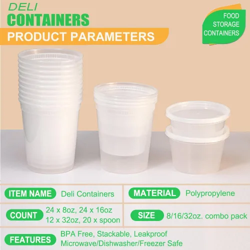 Vista 2 de [80 juegos combinados] Contenedores de almacenamiento de alimentos con tapas, 8 oz, 16 oz, 32 oz, recipientes de plástico para delicatessen