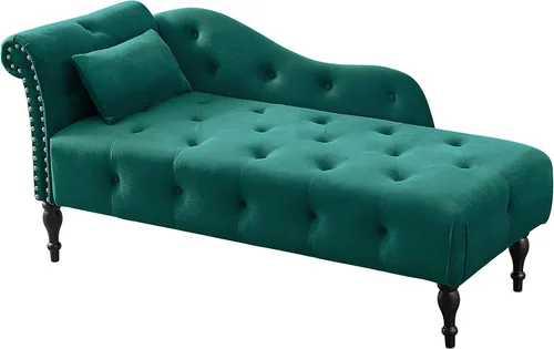 Vista 8 de Chaise Lounge - Chaise Lounge - Botones de terciopelo para interiores con almohada, decoración de cabeza de clavo con brazo enrollado