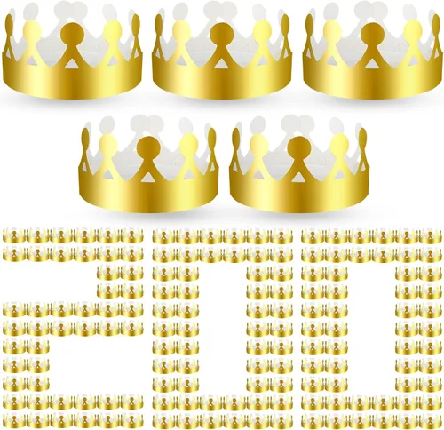 Vista 10 de Crtiin 200 coronas de papel doradas a granel King Gold Party Crown Princess Coronas Sombreros para fiesta de cumpleaños Celebración Suministros