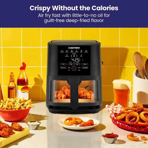 Vista 3 de CHEFMAN Freidora de aire digital de 5 cuartos de galón con sonda de temperatura, 8 ajustes preestablecidos de cocción personalizables, gran ventana