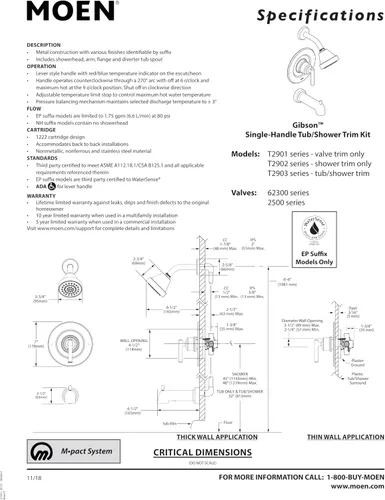 Vista 6 de Moen Gibson T2901BN - Mango de ducha moderno cromado Posi-Temp con equilibrio de presión, solo recorte, requiere válvula, T2901BN