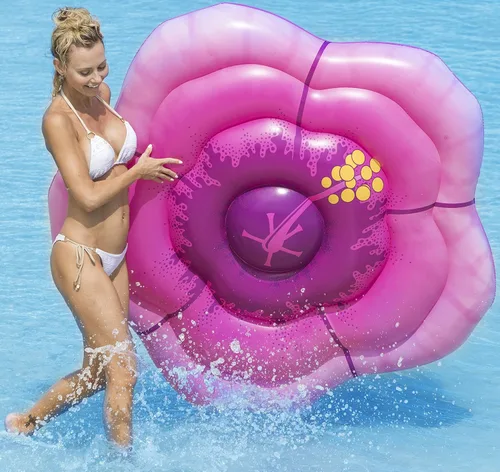 Vista 3 de Canguro Luau Floats; Hibiscus Flower Pool Raft, 6 x 6 ft.