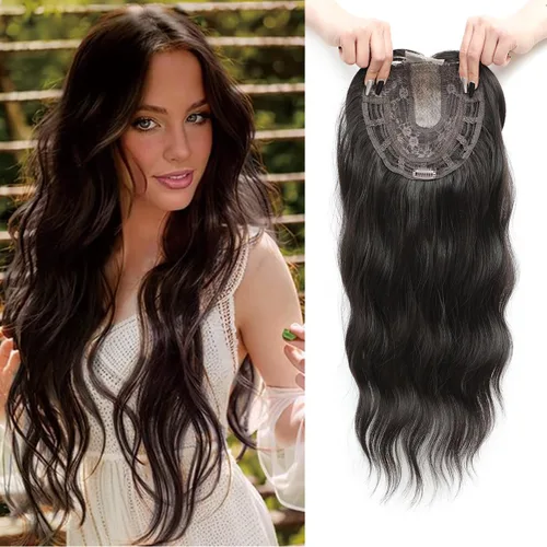 Vista 18 de PANEWAY Toppers de pelo de 7 x 7 pulgadas para mujeres con cabello fino, pelucas de 20 pulgadas para mujer, 1B