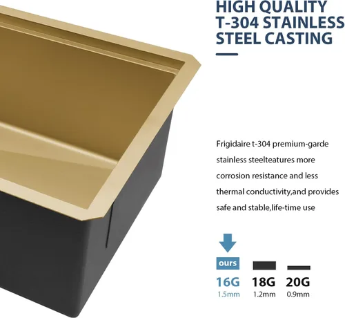 Vista 4 de Lordear 33 Inch Matte Gold Double Bowl Kitchen Sinks Gold-Workstation