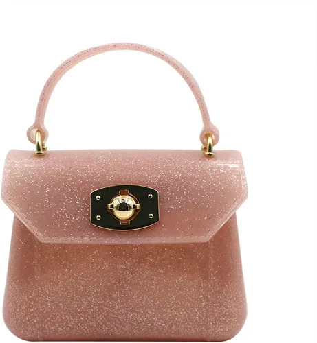 Vista 8 de Bolso pequeño para niñas pequeñas de gelatina de color caramelo, bolso cruzado de hombro, Rosa (Glitter Pink)