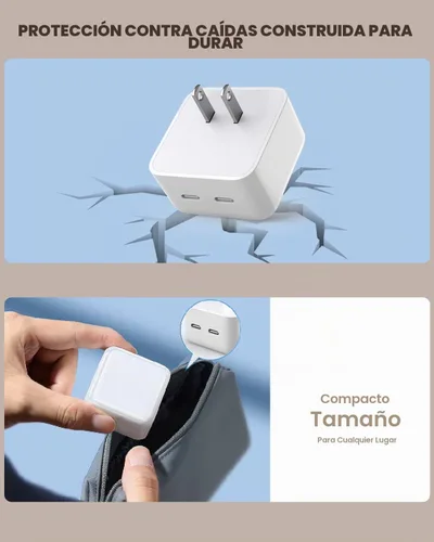 Vista 3 de Cargador rápido para iPhone, cargador de pared rápida USB-C dual de 40 W, carga de 10 pies, paquete de 2 cables Lightning extralargos de 10