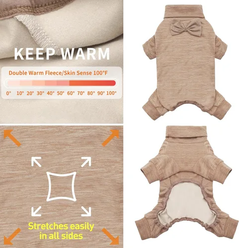 Vista 2 de KYEESE Pijamas para perros pequeños – Suéter elástico de cuello alto, abrigo de material súper suave y cálido con corbatín, pijama para perro