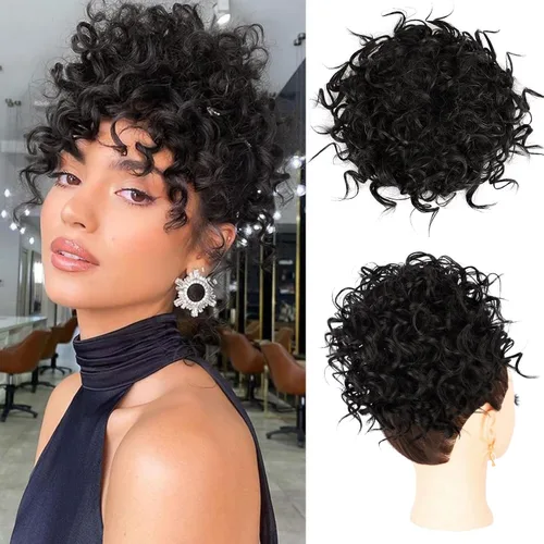 Vista 23 de Lommel Moño desordenado del pelo del pedazo natural suave rizado bollos Hairpieces (13W) Moño de pelo rizado suelto con cordón para mujer