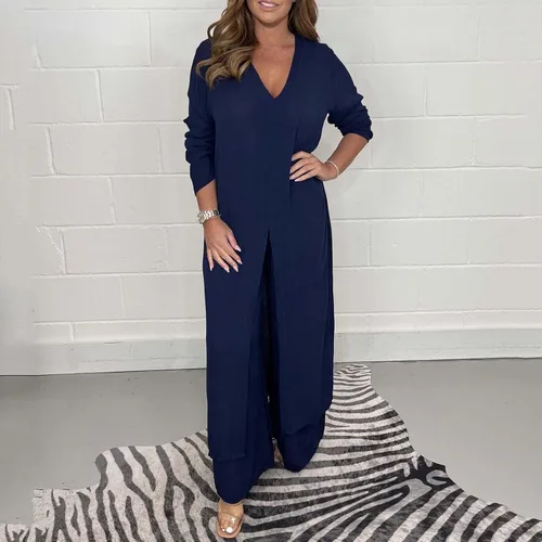 Vista 4 de Hugncmy Conjunto de falda de dos piezas de pantalones de manga larga de gasa de moda casual para mujer