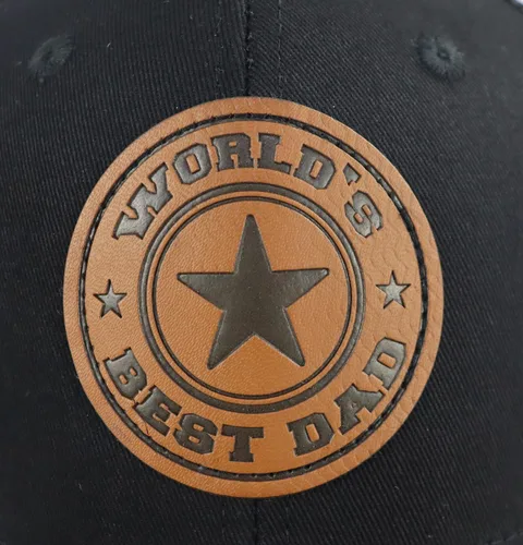 Vista 2 de World Best Dad Ever - Gorra de béisbol con parche de cuero, ajustable bordado, de algodón lavado, para el Día del Padre