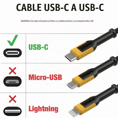 Vista 2 de DEWALT Heavy Duty USB C Cable, Jobsite 60 Watt USB C Cable, 1 ft