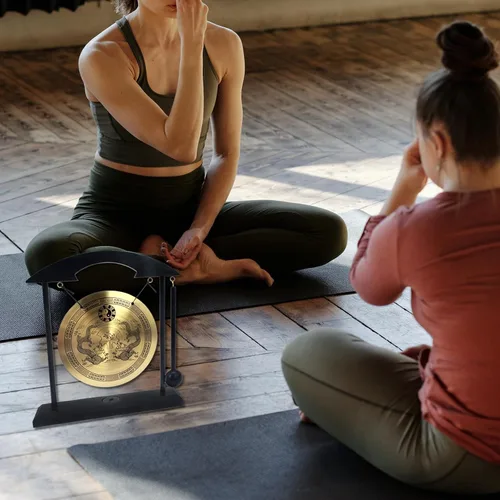 Vista 5 de Gong de escritorio de latón, arte zen, feng shui para la decoración de oficina en casa, práctica de meditación, incluye pulsera de cadena roja