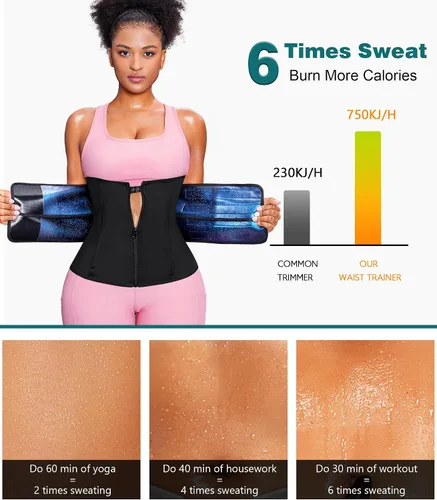 Vista 4 de SUNACGO Entrenador de cintura de sudor para mujer, corsé reductor de cintura, faja deportiva, faja moldeadora de cuerpo, cinturones de vientre
