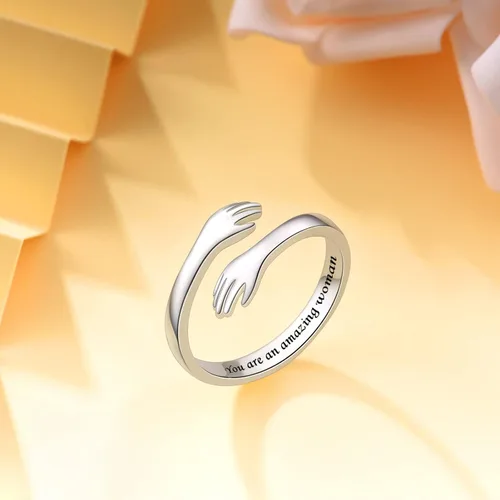 Vista 2 de ACJFA Anillos de abrazo para mujer, anillo ajustable de plata de ley para mujer, hija, anillo de mano para regalos de cumpleaños, regalo