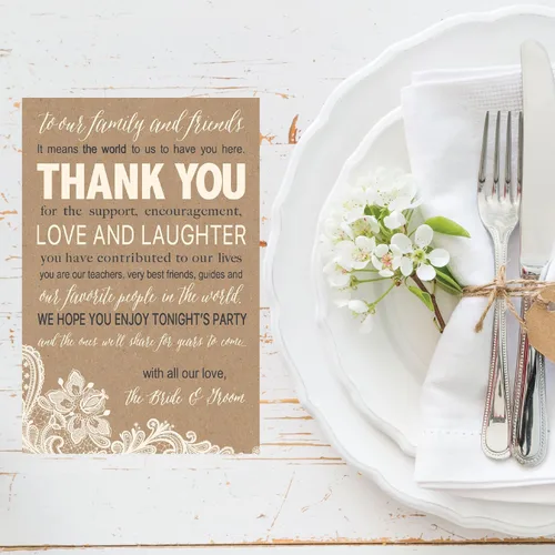 Vista 2 de Hadley Designs 50 tarjetas de agradecimiento de papel kraft para bodas, recuerdos para familiares e invitados