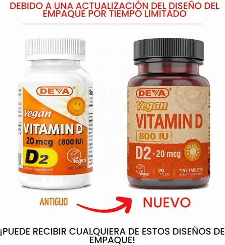 Vista 4 de DEVA Vitamina D2 vegana 800 UI, suplemento de ergocalciferol sin ingredientes animales, 90 tabletas, 1 paquete