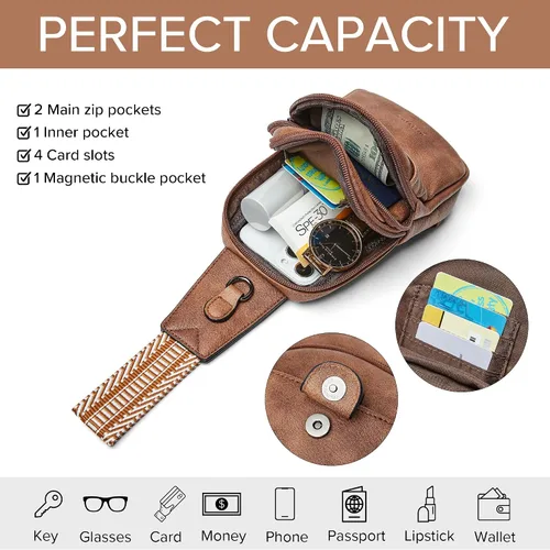 Vista 3 de Rotora Bolso bandolera pequeño para mujer, bolso cruzado para mujer, a la moda, riñonera cruzada en el pecho para hombres