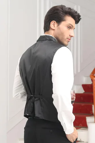 Vista 7 de HISDERN Chaleco de traje de cachemira brillante para hombre, chaleco gótico steampunk victoriano para hombre, traje de fiesta de boda o esmoquin