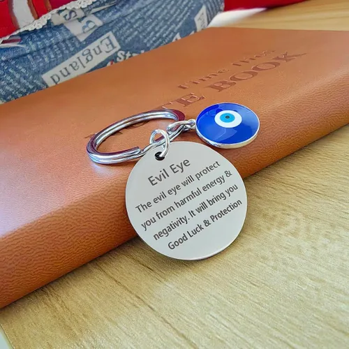 Vista 5 de Meimimix Llavero contra el mal de ojo, amuleto de buena suerte, para familiares, amigos, cumpleaños, Navidad, graduación, joyería, plateado