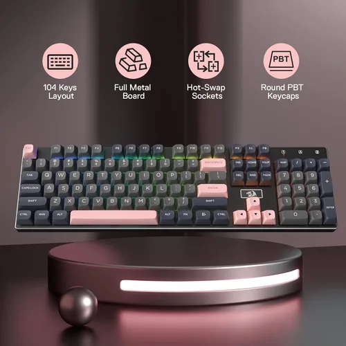 Vista 2 de Redragon K556 SE - Teclado para juegos con cable, teclado mecánico de intercambio en caliente de 104 teclas con base de aluminio original, enchufe