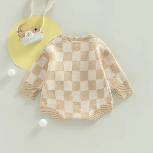 Vista 4 de Ropa unisex de tablero de ajedrez para bebé, niña y niño, mameluco de punto con burbujas, mameluco de una pieza