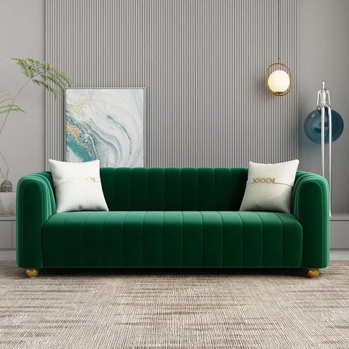 Vista 15 de Moderno sofá de terciopelo negro para sala de estar, sofá individual de 42 pulgadas con patas de esfera de metal dorado (negro 1S)