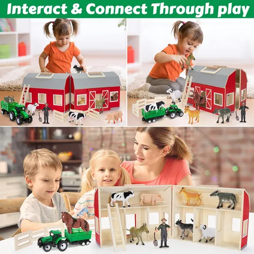 Vista 7 de GMAOPHY Juguetes de Animales de Granja para Niños de 3+ Años, Niños y Niñas, Gran Granja de Madera con Figuras de Animales para Niños, Juego