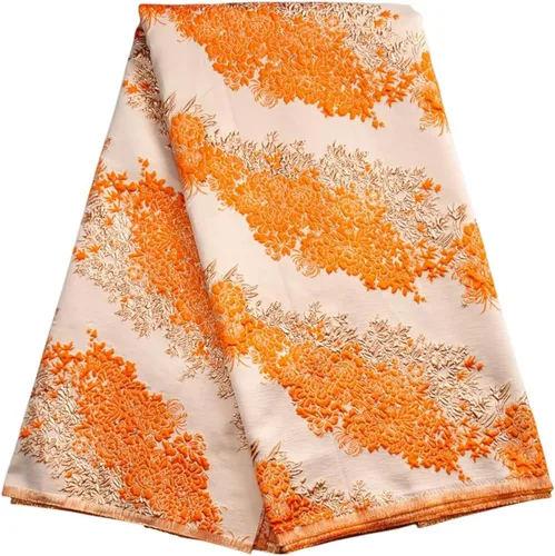 Vista 11 de Tela de encaje africano bordado francés Brocado Jacquard tejido de encaje 5 yardas de tela de encaje dorado para costura de vestido de fiesta