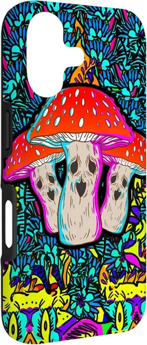 Vista 3 de Funda de regalo con ácido de seta, diseño psicodélico de cara aterradora con hongos mágicos para iPhone 17