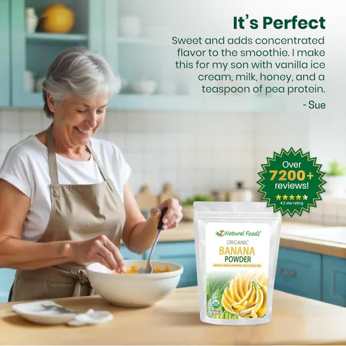 Vista 8 de Z Natural Foods Polvo de plátano orgánico, suplemento de fibra para una piel brillante e inmunidad mejorada, ideal en jugos, batidos y recetas, sin