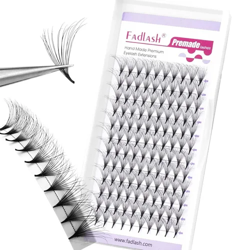 Vista 46 de FADLASH Extensiones de pestañas postizas en abanico con base puntiaguda 10D, extensiones de pestañas postizas de tallo medio, extensiones