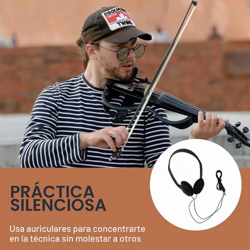 Vista 6 de Violín eléctrico silencioso de madera sólida con accesorios de ébano Cecilio CEVN Style 2, Negro, Full-talla Recorte - Negro