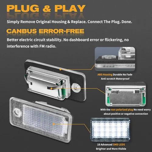 Vista 4 de Luces LED SMD completas para matrícula compatibles con Audi A3 S3 A4 S4 A6 S6 C6 A8 S8 Q7 RS4, lámparas de número de placa Avant quattro Cabriolet