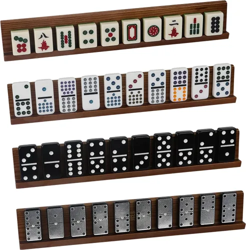 Vista 2 de Bucher&Rossini Soportes de dominó 4 paquetes - Diseño autoral color marrón nuez para juego de dominó, trenes mexicanos, Mahjoon y Chickenfoot