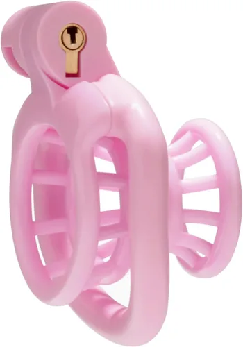Vista 10 de Jaula de castidad negativa Juguete sexual masculino con 4 anillos de pollos 3D pequeños dispositivos de chasidad bloqueadas jaulas de nylon trampa