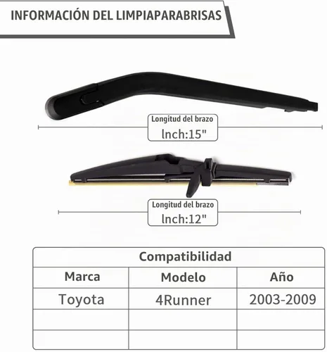 Vista 2 de Juego de tuercas de repuesto para Toyota 4Runner 2003-2009, conjunto de limpiaparabrisas trasero con cubierta de limpiaparabrisas trasero 852413531