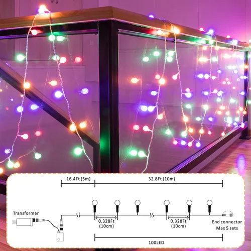 Vista 5 de Ogrmar Luces de Cadena de 49 pies con 100 Bombillas LED Globo 8 Modos Luces de Hadas con Control Remoto, Función de Temporizador y Conectable