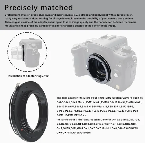 Vista 3 de Adaptador de lente LM a M4/3, compatible con LM Zeiss ZM, lente Voigtlander VM para con cámara de montaje micro 4/3 (MFT, M4/3), como EP1, EP2, EP3